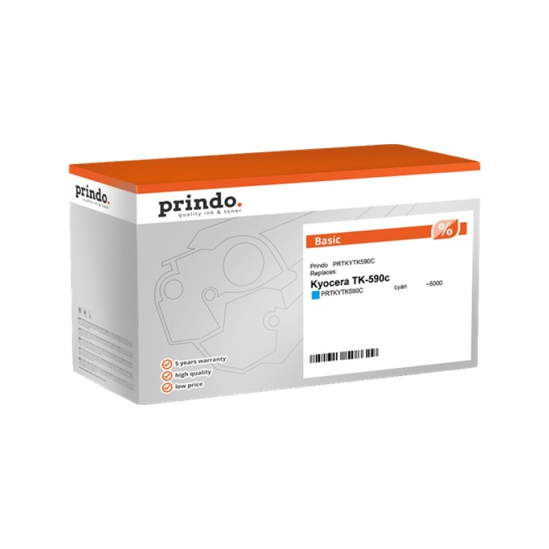 ORIGINAL Prindo toner ciano PRTKYTK590C Basic ~5000 Seiten alternativa per Kyocera TK-590c (1T02KVCNL0)